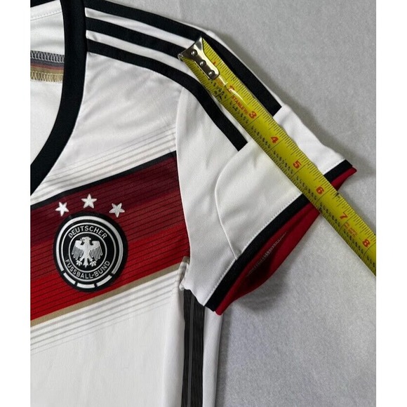 Adidas Shirt Deutscher Fussball-Bund Soccer Climacool Women Medium White V Neck - Picture 10 of 16